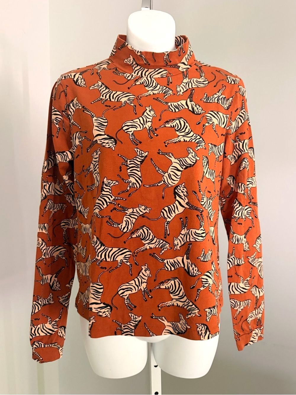 MAEVE for Anthropologie Amazing Zebra Print Mock Neck Top Sz S